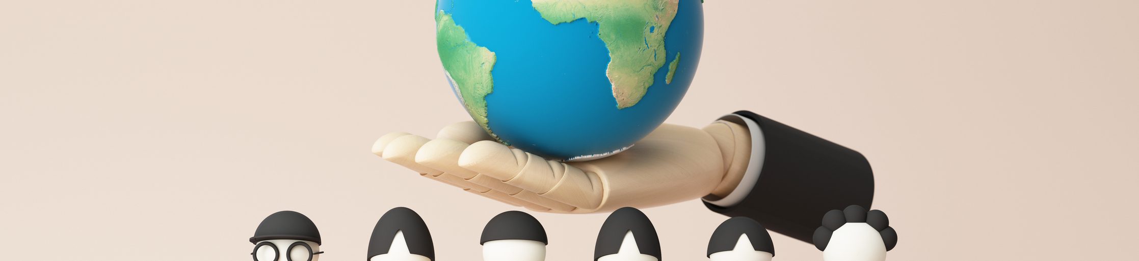Diverse group of people holding hands around a globe, symbolizing inclusion, equality, and sustainability.